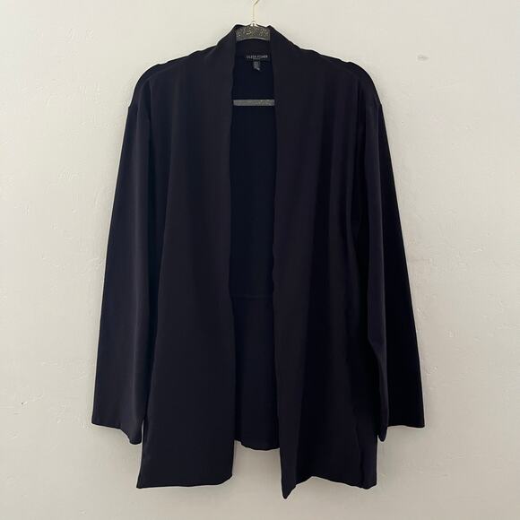 Eileen Fisher Woman Crepe Cardigan Jacket Size 3X Blue Open Front Minimalist - Picture 1 of 11
